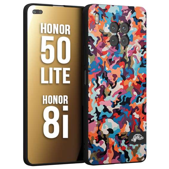 CUSTOMIZZA - Custodia cover nera morbida in tpu compatibile per Honor 8i - Honor 50 LITE camouflage mimetico militare moderno blu arancio rosa