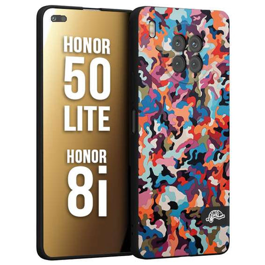 CUSTOMIZZA - Custodia cover nera morbida in tpu compatibile per Honor 8i - Honor 50 LITE camouflage mimetico militare moderno blu arancio rosa