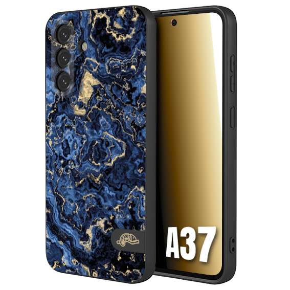 CUSTOMIZZA - Custodia cover nera morbida in tpu compatibile per Samsung A37 effetto marmo marble blu venature dorato psichedelico