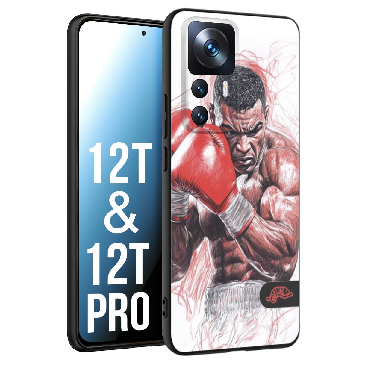 CUSTOMIZZA - Custodia cover nera morbida in tpu compatibile per Xiaomi 12T - 12T PRO pugilato pugili disegno tattoo guantoni boxer pesi massimi iron mike