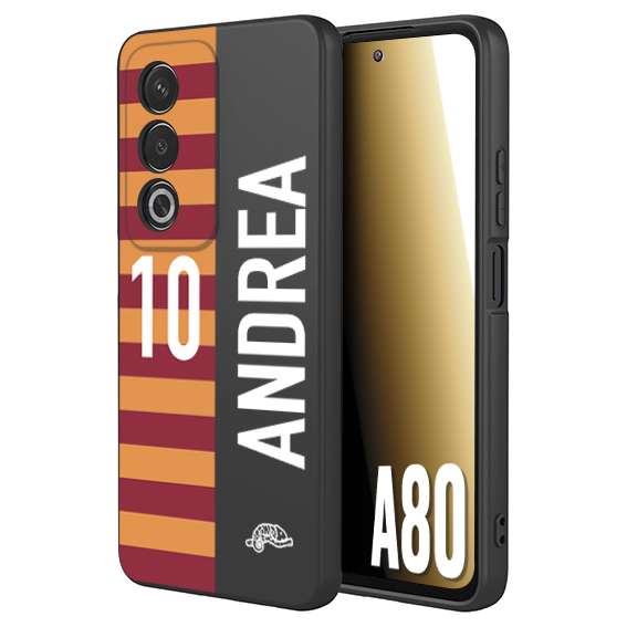 CUSTOMIZZA - Custodia cover nera morbida in tpu compatibile per Oppo A80 personalizzata calcio football nome e numero calciatori giallo rossi