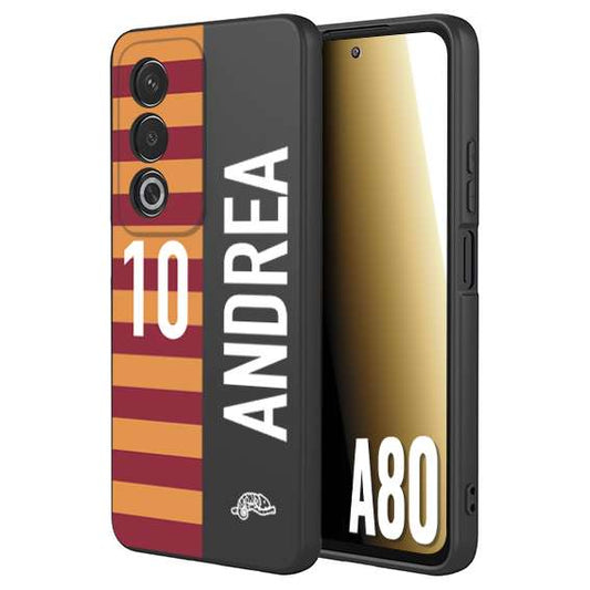 CUSTOMIZZA - Custodia cover nera morbida in tpu compatibile per Oppo A80 personalizzata calcio football nome e numero calciatori giallo rossi