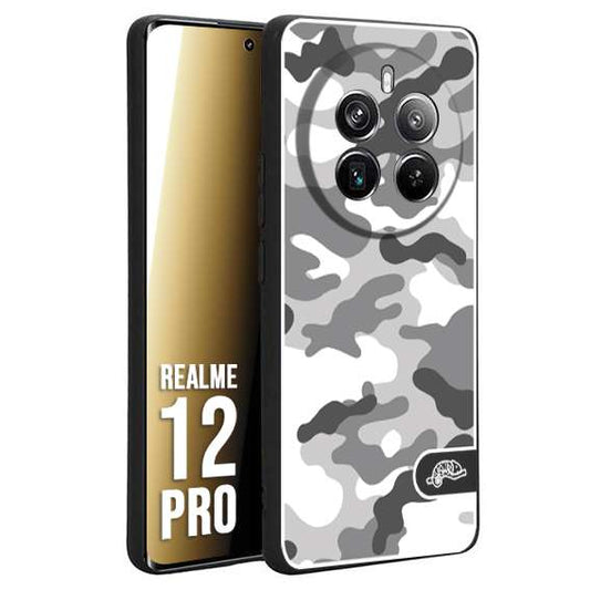 CUSTOMIZZA - Custodia cover nera morbida in tpu compatibile per Realme 12 PRO camouflage mimetico militare bianco white