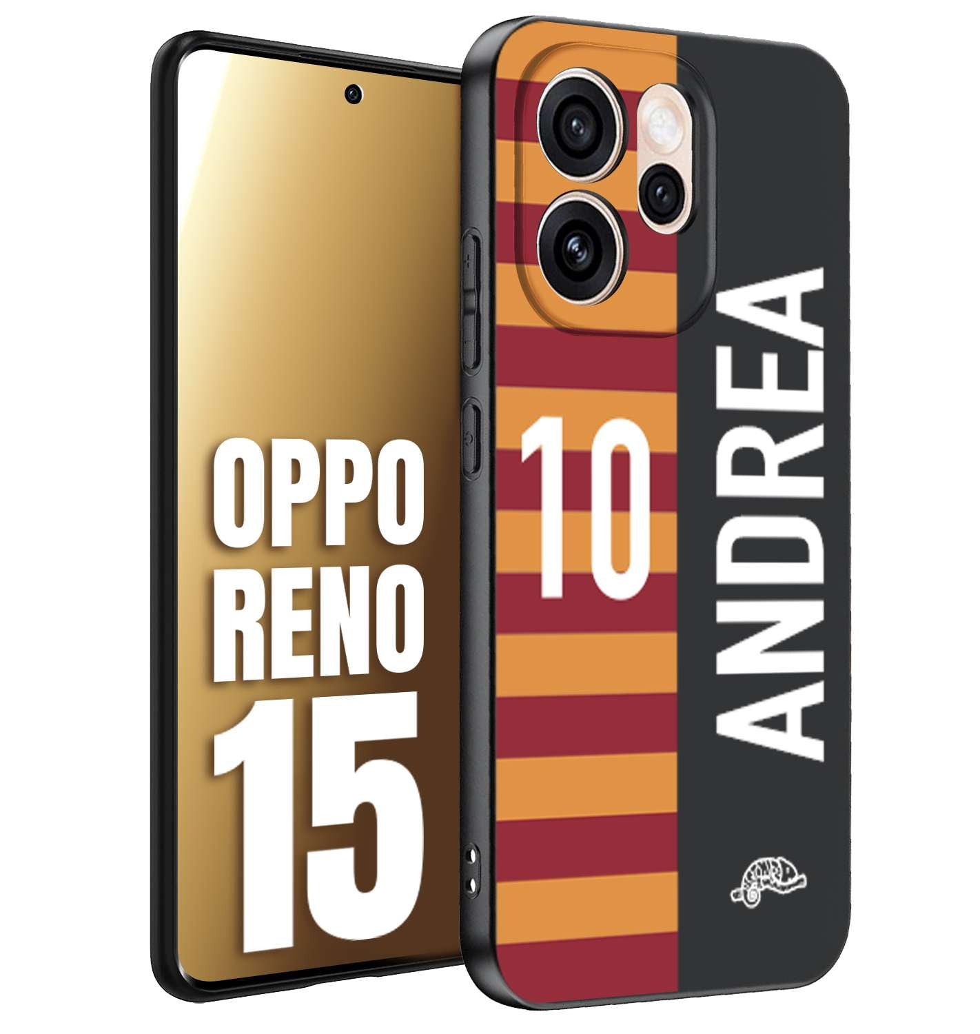 CUSTOMIZZA - Custodia cover nera morbida in tpu compatibile per Oppo Reno 15 personalizzata calcio football nome e numero calciatori giallo rossi