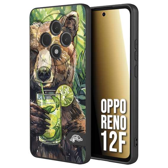 CUSTOMIZZA - Custodia cover nera morbida in tpu compatibile per Oppo Reno 12F fiori estate disegnata cocktails animali simpatici orso bear negroni