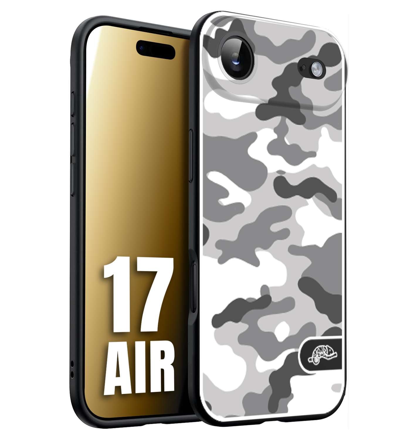 CUSTOMIZZA - Custodia cover nera morbida in tpu compatibile per iPhone 17 AIR camouflage mimetico militare bianco white