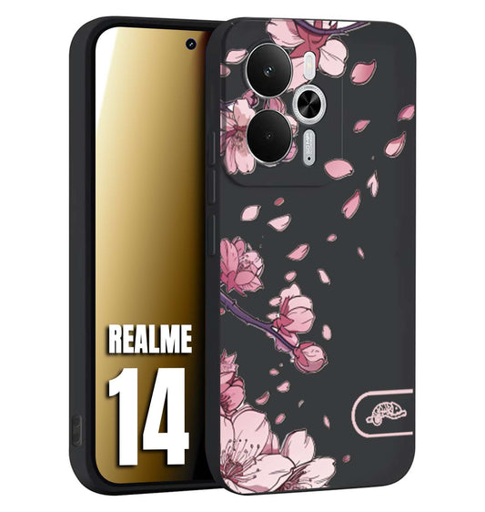 CUSTOMIZZA - Custodia cover nera morbida in tpu compatibile per Realme 14 5G giapponese fiori di ciliegio in fiore a rilievo disegnata tattoo