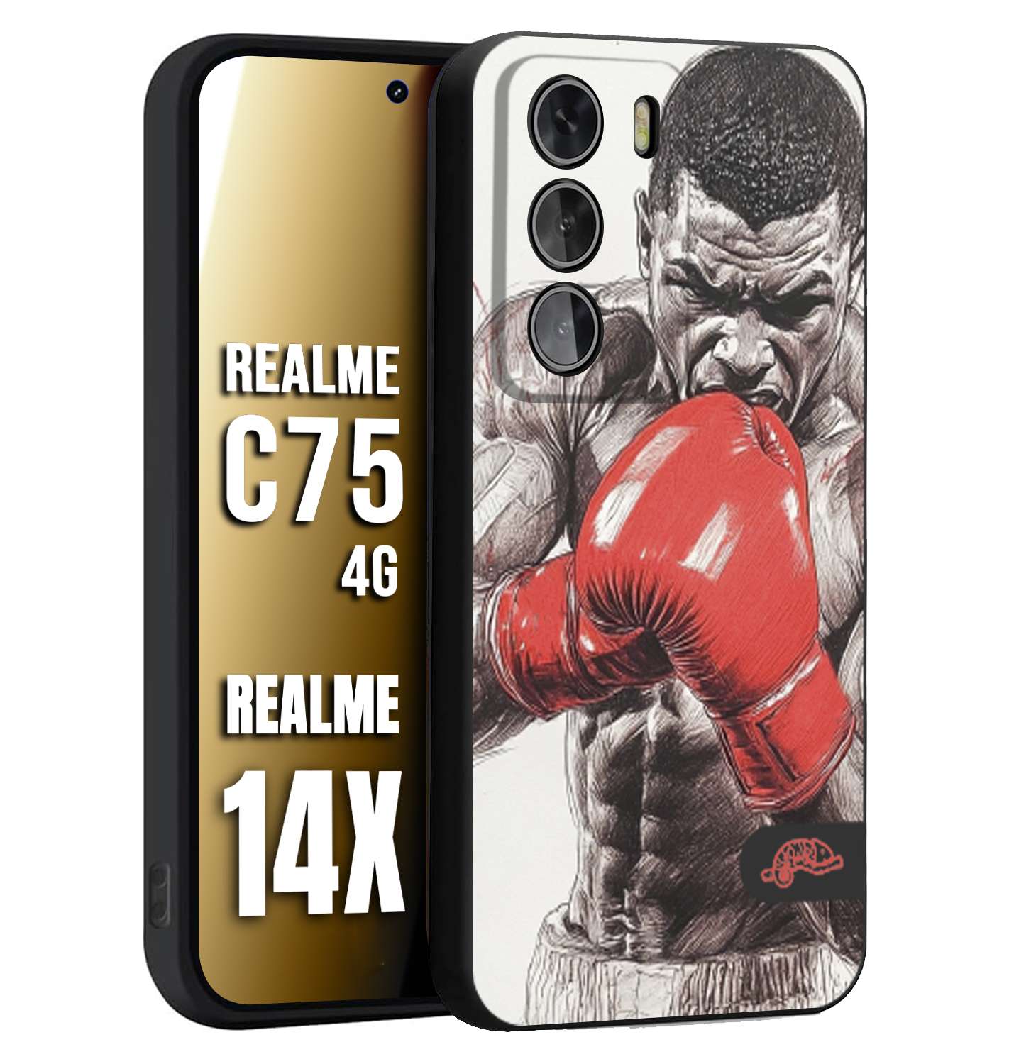 CUSTOMIZZA - Custodia cover nera morbida in tpu compatibile per Realme 14X - C75 4G pugilato pugili disegno tattoo guantoni box pesi massimi gancio