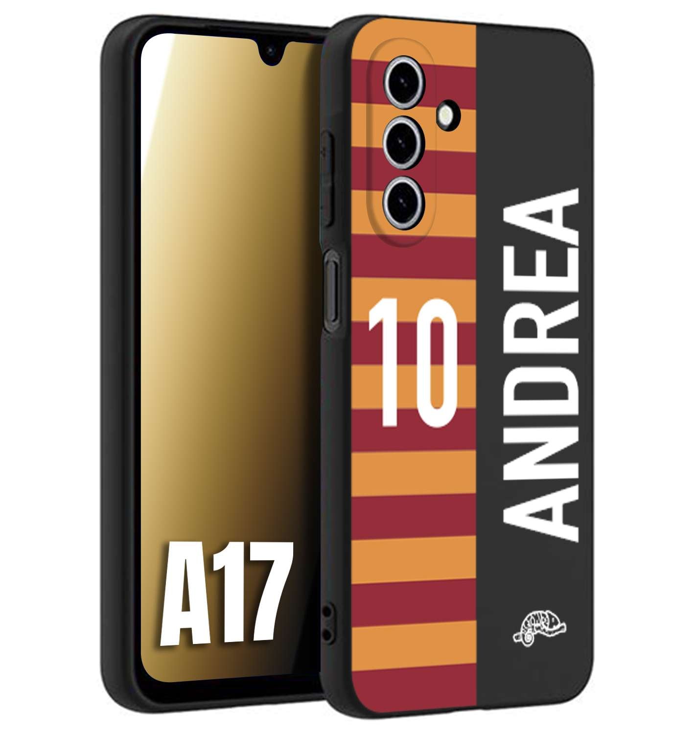 CUSTOMIZZA - Custodia cover nera morbida in tpu compatibile per Samsung A17 personalizzata calcio football nome e numero calciatori giallo rossi