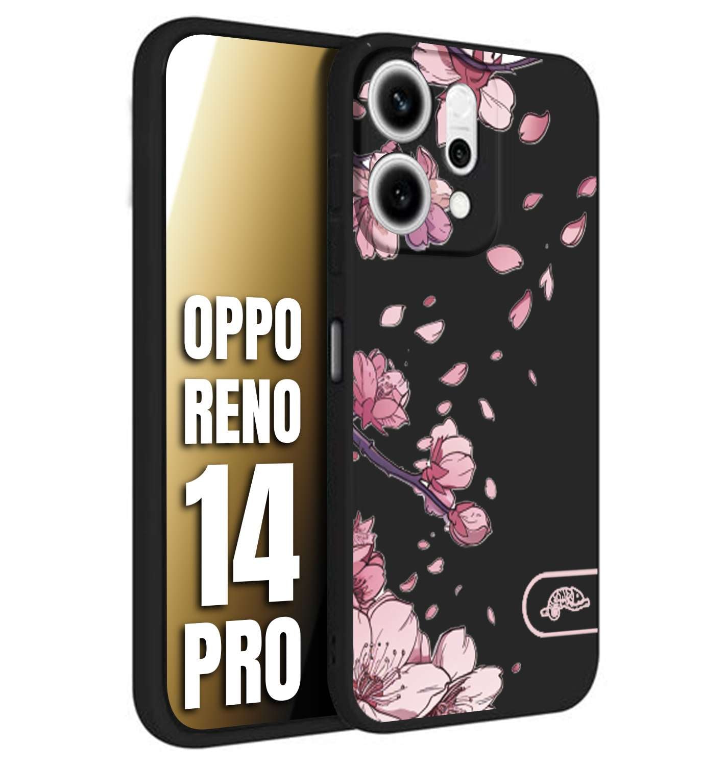 CUSTOMIZZA - Custodia cover nera morbida in tpu compatibile per Oppo Reno 14 PRO giapponese fiori di ciliegio in fiore a rilievo disegnata tattoo
