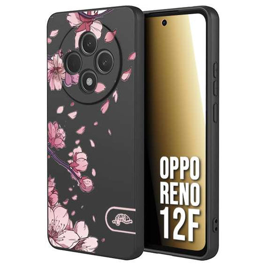 CUSTOMIZZA - Custodia cover nera morbida in tpu compatibile per Oppo Reno 12F giapponese fiori di ciliegio in fiore a rilievo disegnata tattoo