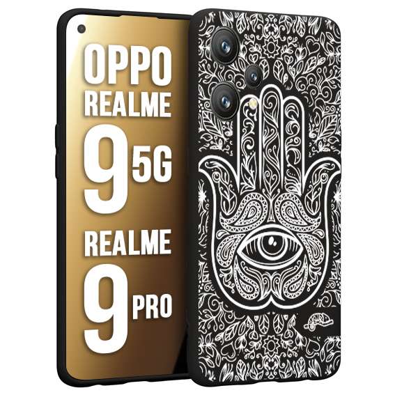 CUSTOMIZZA - Custodia cover nera morbida in tpu compatibile per Oppo Realme 9 5G - 9 PRO mano di fatima effetto rilievo mandala donna