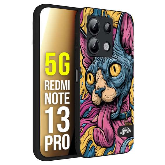 CUSTOMIZZA - Custodia cover nera morbida in tpu compatibile per Xiaomi Redmi Note 13 PRO 5G Sphynx Colorato Pop Art Psichedelico Gatto Blu Rosa Giallo Artistica Fantasy