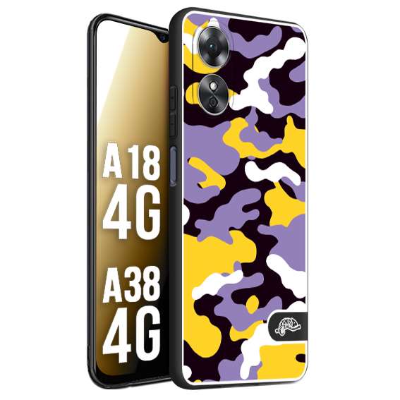 CUSTOMIZZA - Custodia cover nera morbida in tpu compatibile per Oppo A18 4G - A38 4G camouflage mimetico militare viola lilla giallo