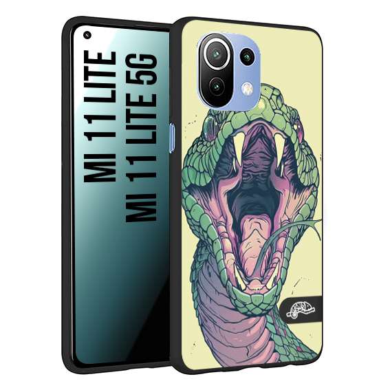 CUSTOMIZZA - Custodia cover nera morbida in tpu compatibile per Xiaomi Mi 11 Lite / Mi 11 Lite 5G snake yellow green serpente tatuaggio tattoo disegnato a mano