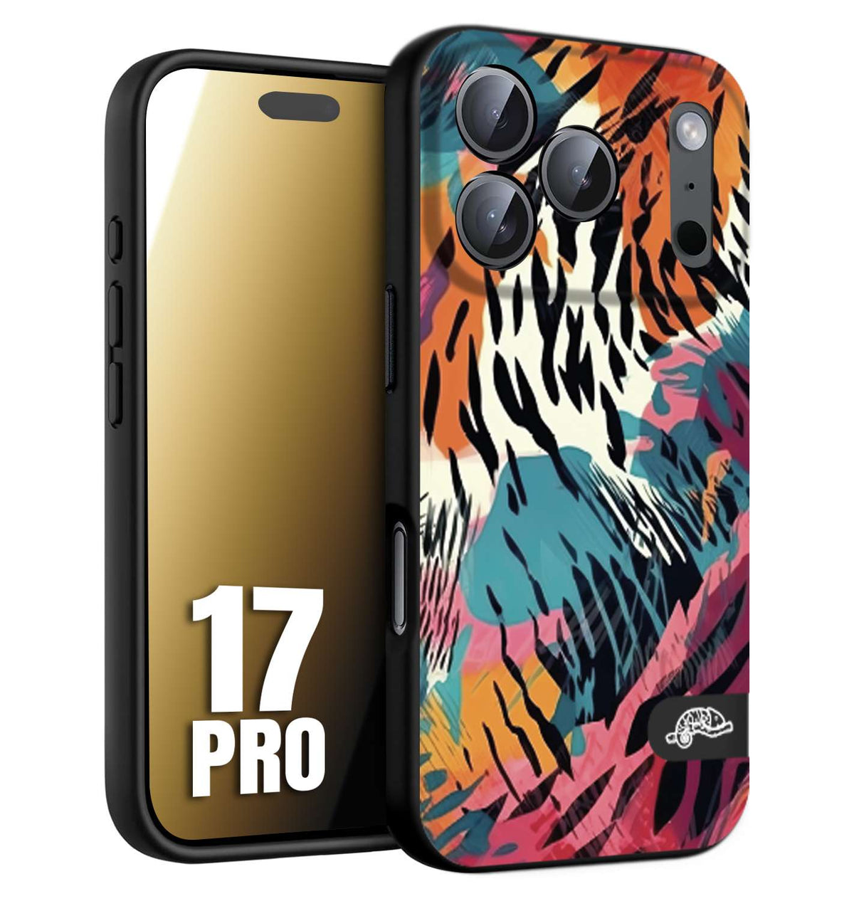 CUSTOMIZZA - Custodia cover nera morbida in tpu compatibile per iPhone 17 PRO leopardato maculato tigrato tiger colorata summer color