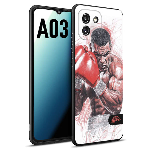 CUSTOMIZZA - Custodia cover nera morbida in tpu compatibile per Samsung A03 pugilato pugili disegno tattoo guantoni boxer pesi massimi iron mike