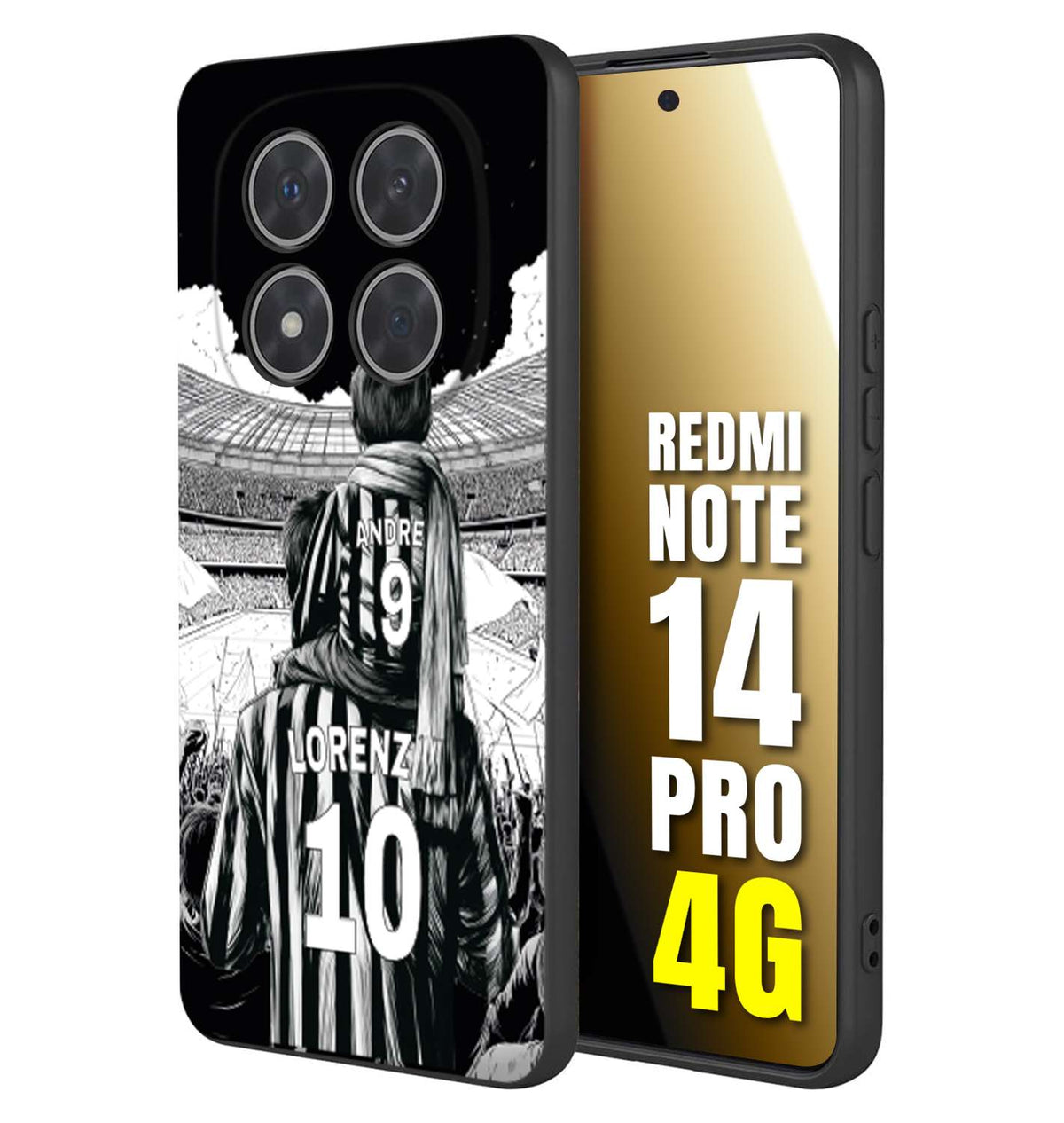 CUSTOMIZZA - Custodia cover nera morbida in tpu compatibile per Xiaomi Redmi Note 14 PRO 4G personalizzata calcio football nome e numero calciatori bianconeri bianca e nera