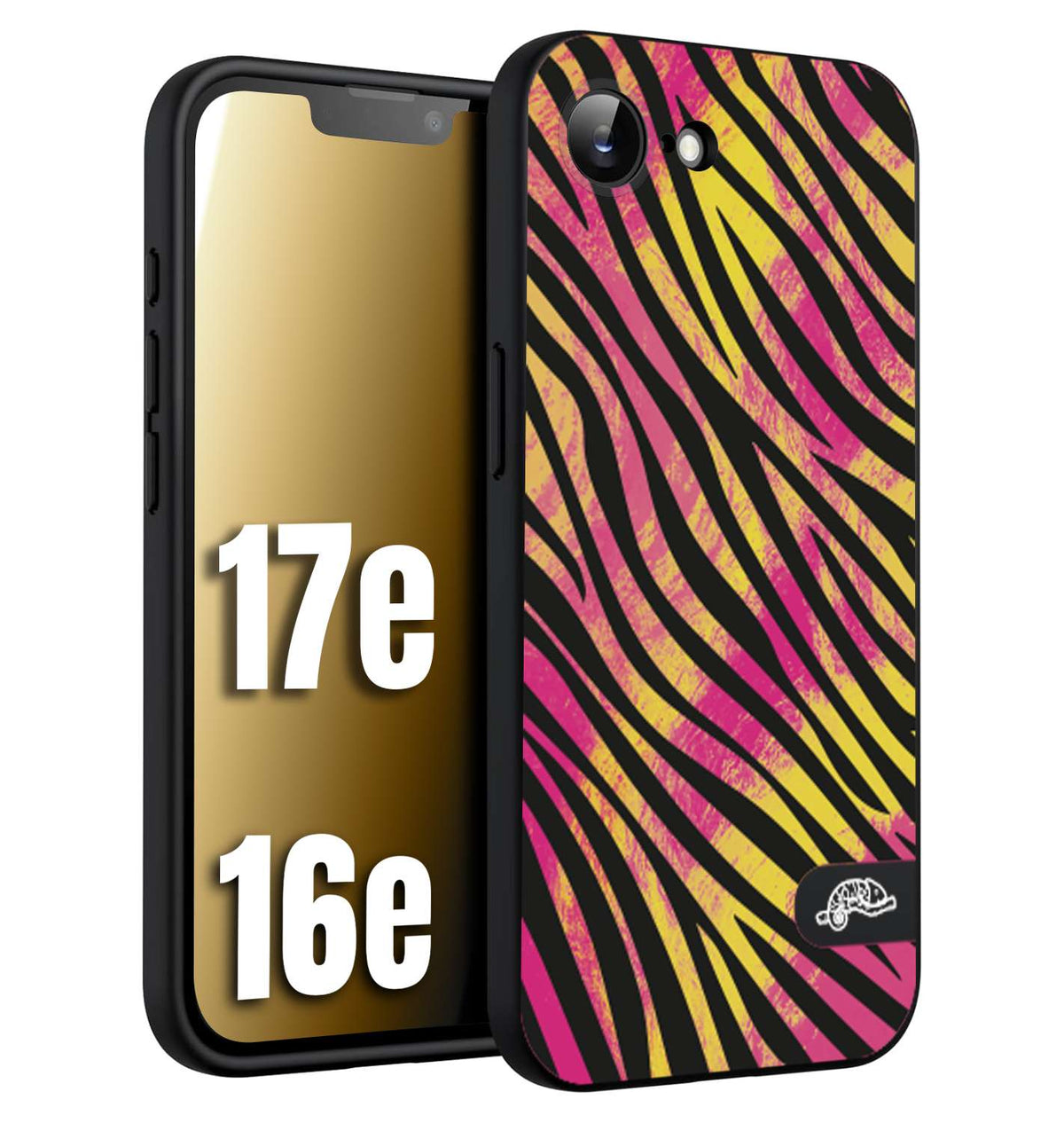 CUSTOMIZZA - Custodia cover nera morbida in tpu compatibile per iPhone 16E - 17E zebrata maculata a rilievo soft touch donna fucsia gialla