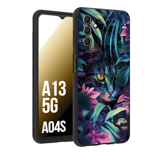 CUSTOMIZZA - Custodia cover nera morbida in tpu compatibile per Samsung A04S - A13 5G animali color giungla tropicale occhio di gatto colori vibranti disegnato