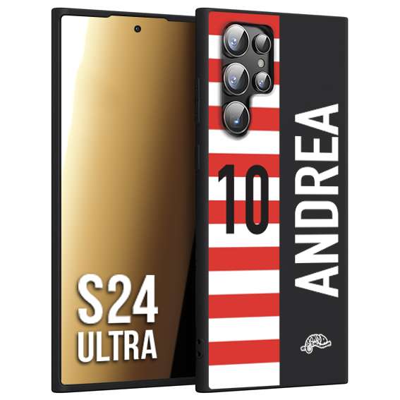 CUSTOMIZZA - Custodia cover nera morbida in tpu compatibile per Samsung S24 ULTRA personalizzata calcio football nome e numero calciatori bianco rossa