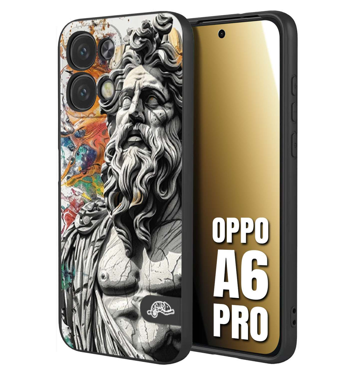 CUSTOMIZZA - Custodia cover nera morbida in tpu compatibile per Oppo A6 PRO statua colorata moderna antico tattoo splash color