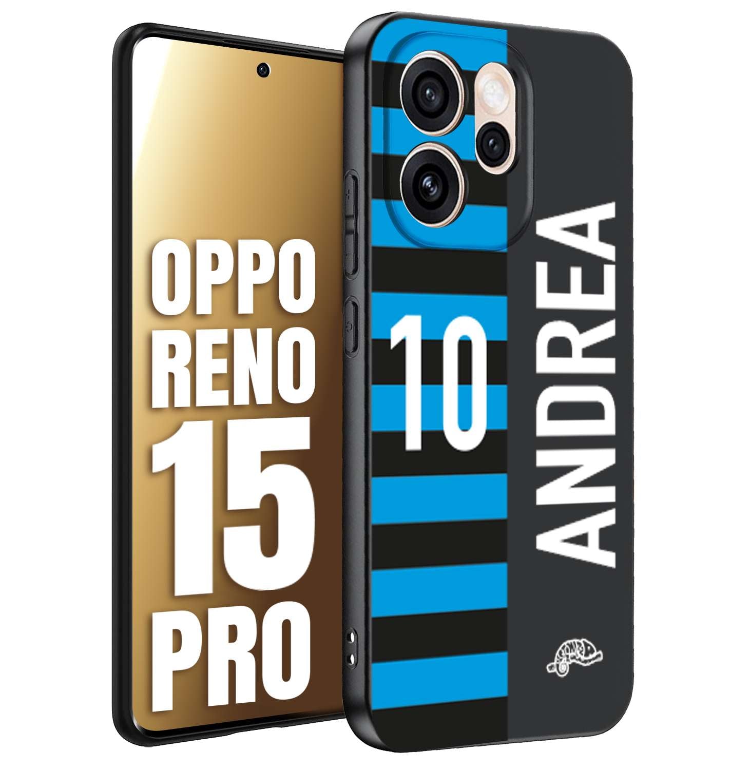 CUSTOMIZZA - Custodia cover nera morbida in tpu compatibile per Oppo Reno 15 PRO personalizzata calcio football nome e numero calciatori nerazzurra