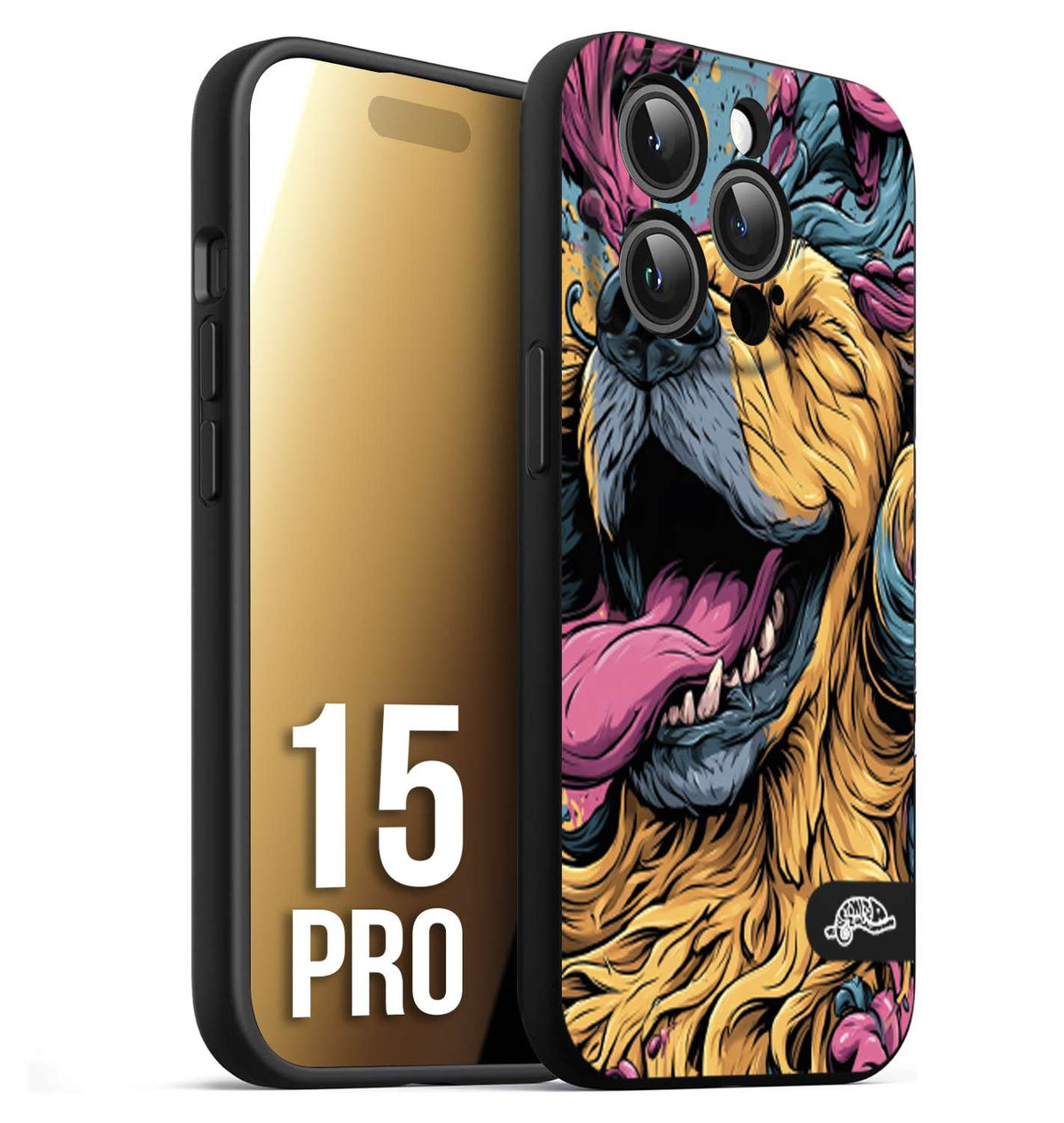 CUSTOMIZZA - Custodia cover nera morbida in tpu compatibile per iPhone 15 PRO Golden Retriever illustrazione cane pop art cane street art cartone animato