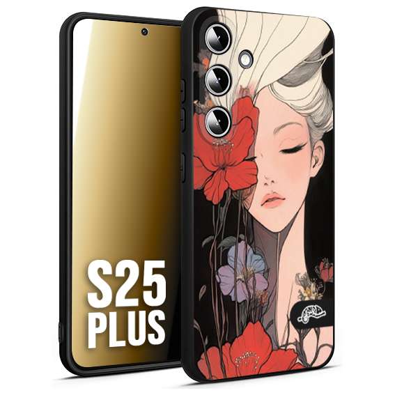 CUSTOMIZZA - Custodia cover nera morbida in tpu compatibile per Samsung S25 PLUS woman flower Fantasia Floreale Design Donna e Fiori, Retro Artistico