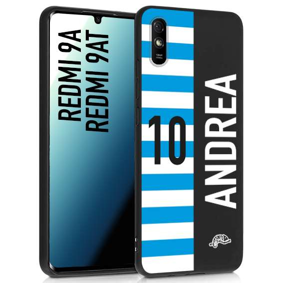 CUSTOMIZZA - Custodia cover nera morbida in tpu compatibile per Xiaomi Redmi 9A - 9AT personalizzata calcio football nome e numero calciatori biancazzurri