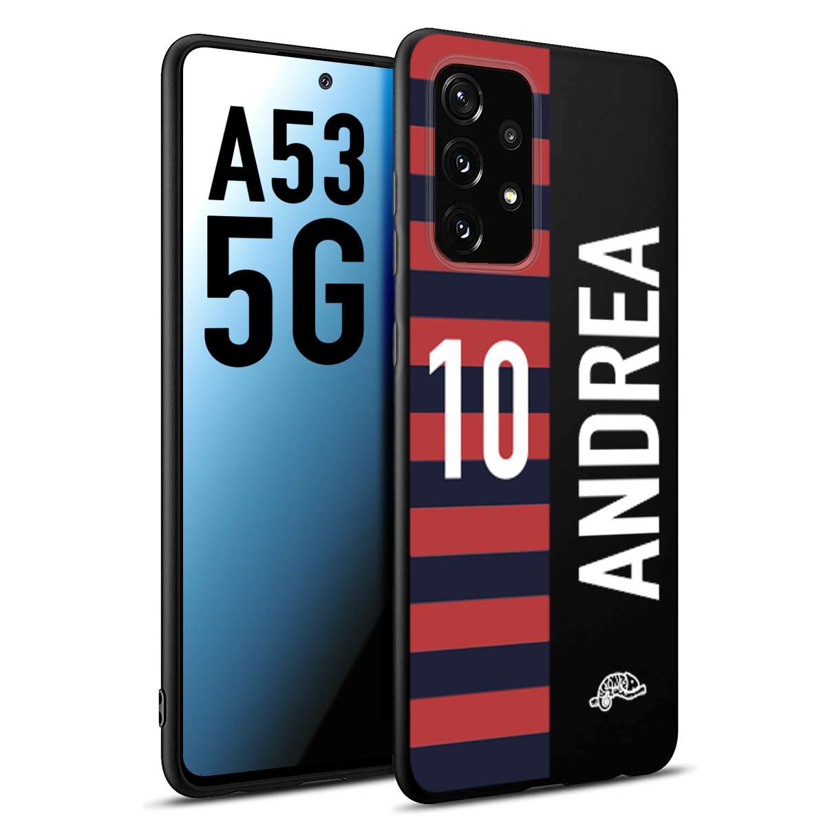 CUSTOMIZZA - Custodia cover nera morbida in tpu compatibile per Samsung A53 5G personalizzata calcio football nome e numero calciatori rossoblu