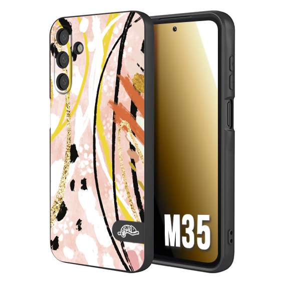 CUSTOMIZZA - Custodia cover nera morbida in tpu compatibile per Samsung M35 fiori astratti donna zebrato leopardato fantasia dorata gialla rosa colorata