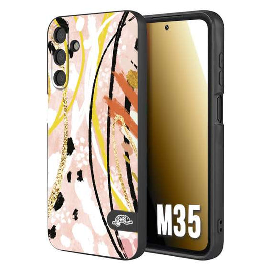 CUSTOMIZZA - Custodia cover nera morbida in tpu compatibile per Samsung M35 fiori astratti donna zebrato leopardato fantasia dorata gialla rosa colorata
