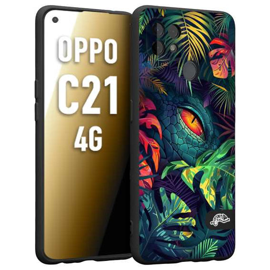 CUSTOMIZZA - Custodia cover nera morbida in tpu compatibile per Realme C21 4G animali color giungla tropicale occhio di coccodrillo alligatore disegnato