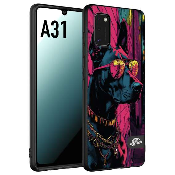 CUSTOMIZZA - Custodia cover nera morbida in tpu compatibile per Samsung A31 animali cyberpunk dobermann cane street dog fucsia blu