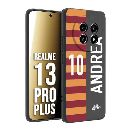 CUSTOMIZZA - Custodia cover nera morbida in tpu compatibile per Realme 13 PRO PLUS personalizzata calcio football nome e numero calciatori giallo rossi