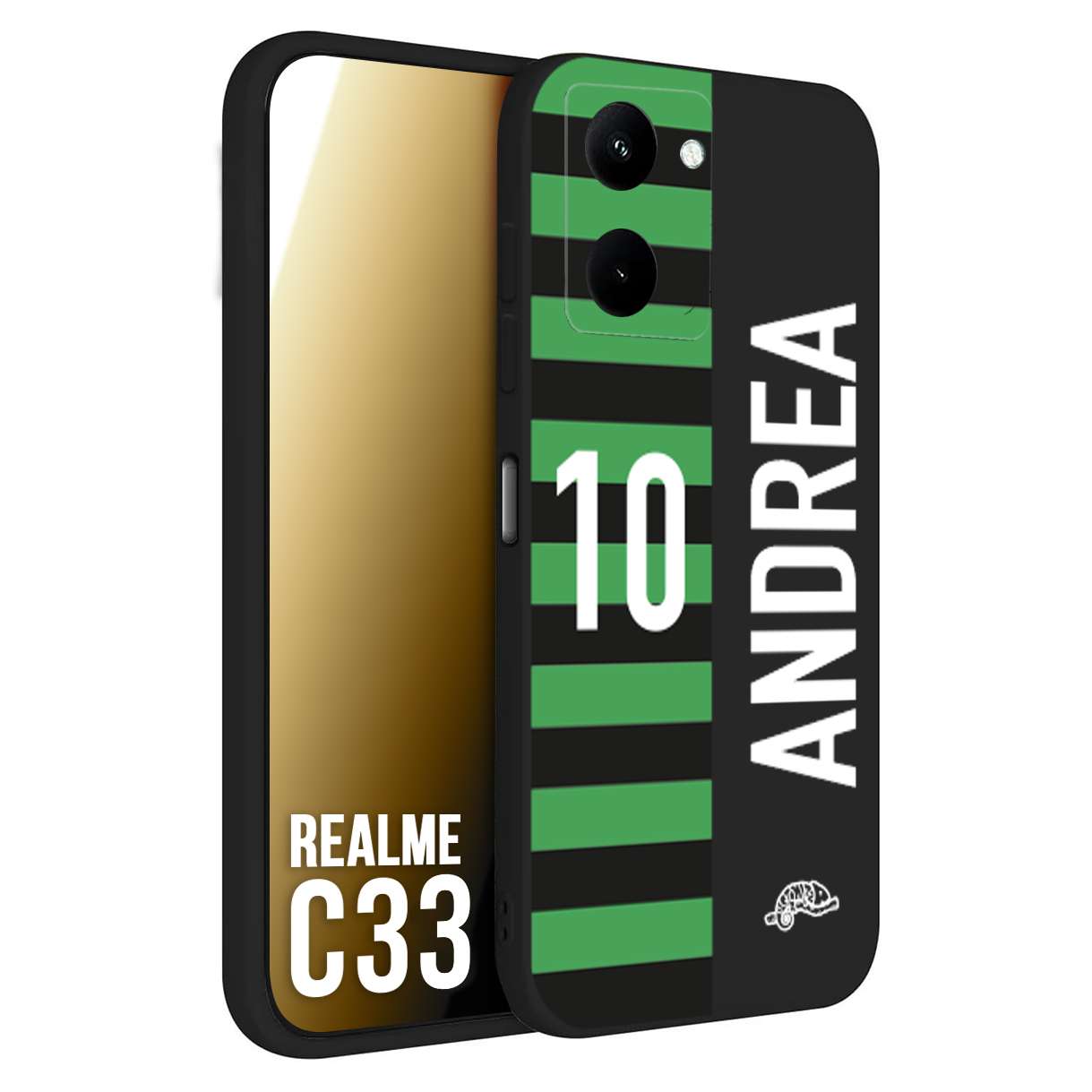 CUSTOMIZZA - Custodia cover nera morbida in tpu compatibile per Realme C33 personalizzata calcio football nome e numero calciatori neroverde