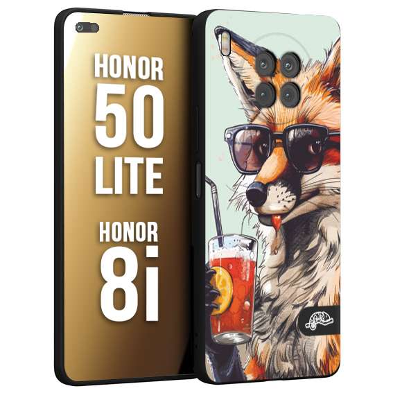 CUSTOMIZZA - Custodia cover nera morbida in tpu compatibile per Honor 8i - Honor 50 LITE estate disegnata cocktails animali simpatici fox volpe negroni