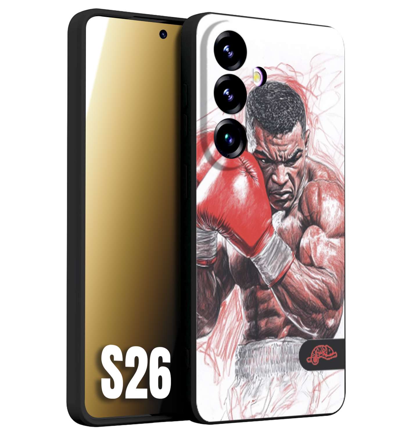 CUSTOMIZZA - Custodia cover nera morbida in tpu compatibile per Samsung S26 pugilato pugili disegno tattoo guantoni boxer pesi massimi iron mike