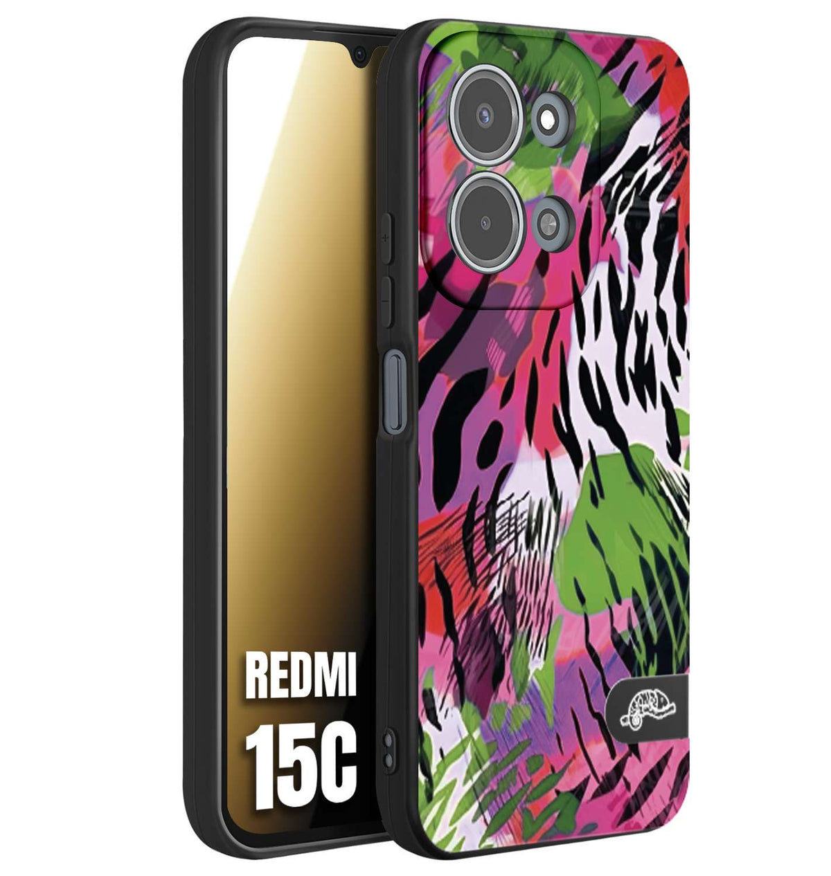 CUSTOMIZZA - Custodia cover nera morbida in tpu compatibile per Xiaomi Redmi 15C leopardato tigrato tiger colorata summer color verde fucsia
