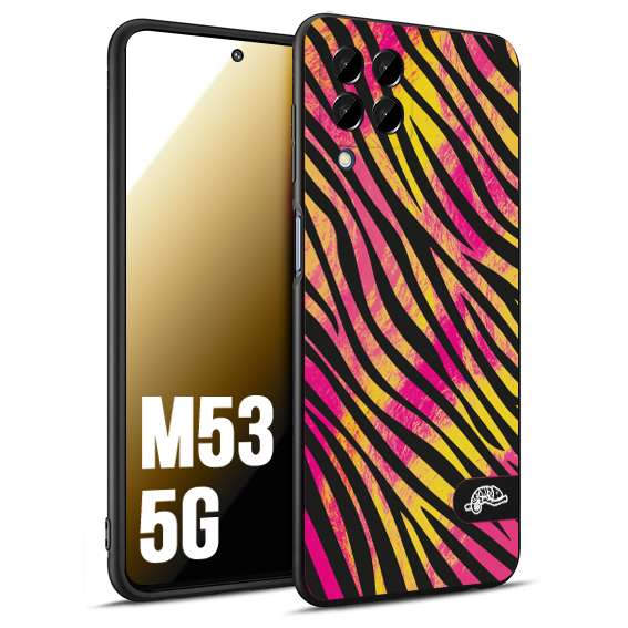 CUSTOMIZZA - Custodia cover nera morbida in tpu compatibile per Samsung M53 5G zebrata maculata a rilievo soft touch donna fucsia gialla