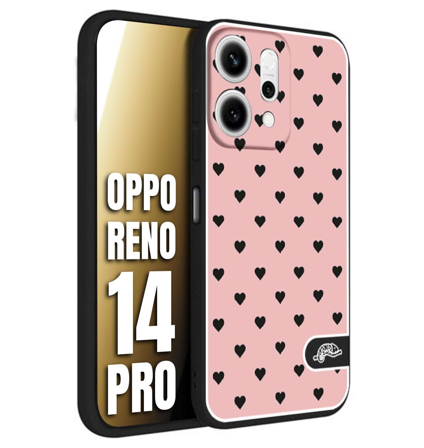 CUSTOMIZZA - Custodia cover nera morbida in tpu compatibile per Oppo Reno 14 PRO cuori pois rosa donna pin up vintage