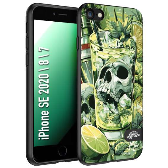 CUSTOMIZZA - Custodia cover nera morbida in tpu compatibile per iPhone 7 - 8 - SE 2020 / 2022 Mojito cocktail teschio illustrazione drink lime menta ghiacci tropicale street art