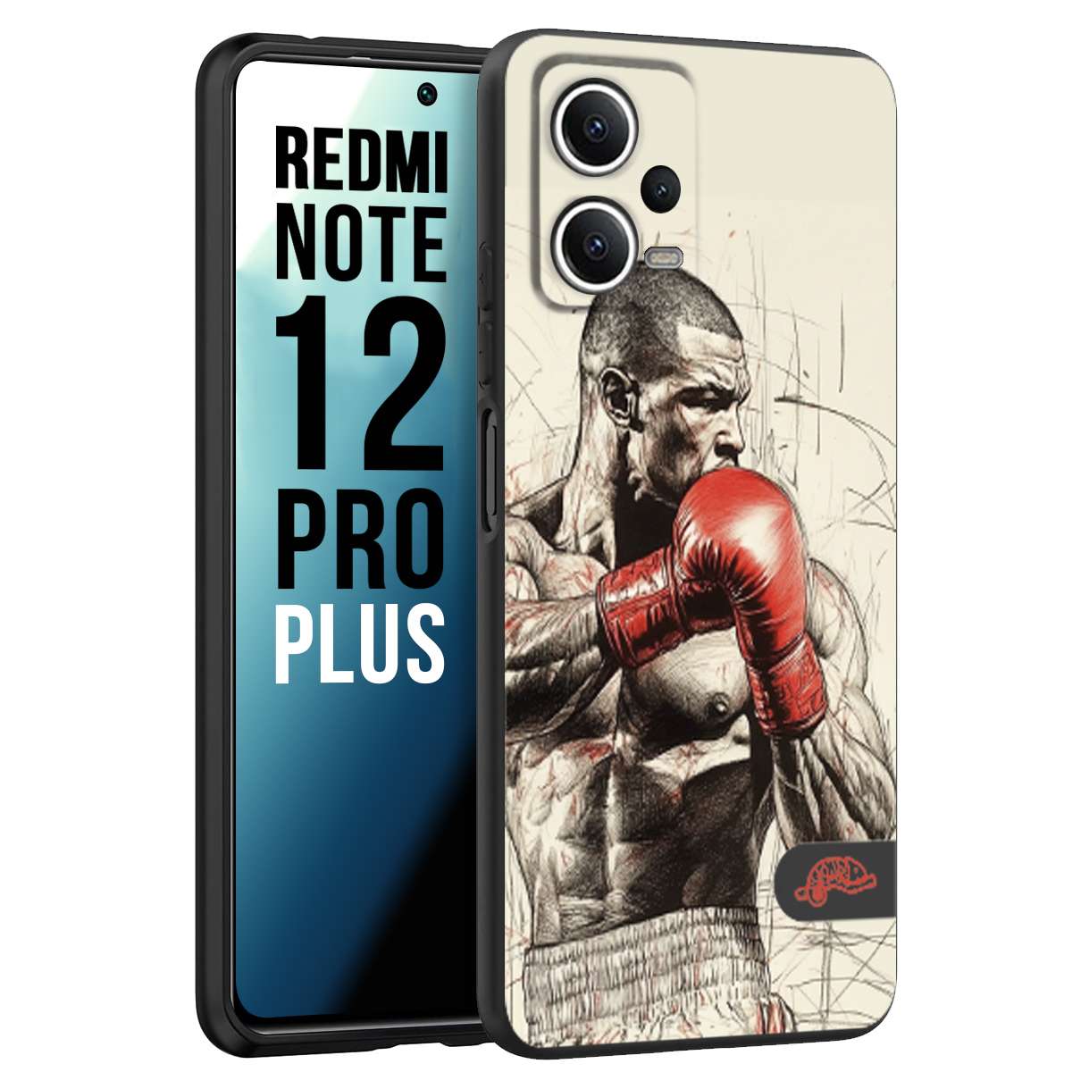 CUSTOMIZZA - Custodia cover nera morbida in tpu compatibile per Xiaomi Redmi Note 12 PRO PLUS pugilato pugili disegno tattoo guantoni box sport ring