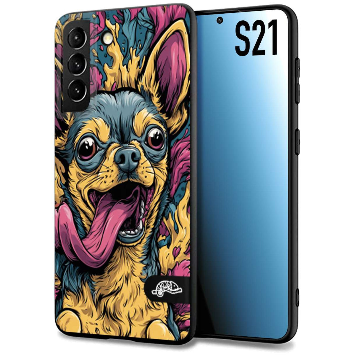 CUSTOMIZZA - Custodia cover nera morbida in tpu compatibile per Samsung S21 Chihuahua illustrazione cane pop art cane street art cartone animato