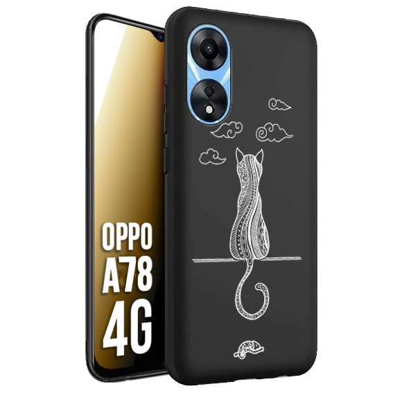 CUSTOMIZZA - Custodia cover nera morbida in tpu compatibile per Oppo A78 4G gatto mandala stilizzato gattino a rilievo soft touch donna bianca