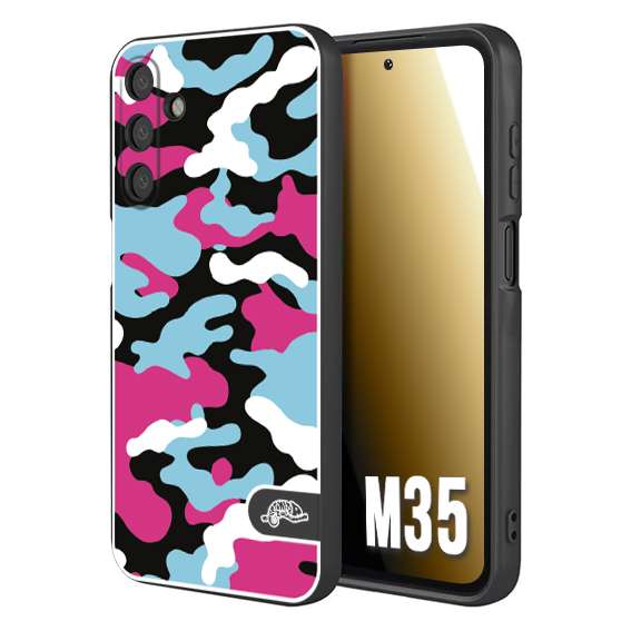 CUSTOMIZZA - Custodia cover nera morbida in tpu compatibile per Samsung M35 camouflage mimetico militare fucsia celeste