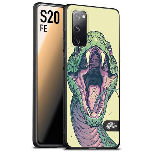 CUSTOMIZZA - Custodia cover nera morbida in tpu compatibile per Samsung S20 FE snake yellow green serpente tatuaggio tattoo disegnato a mano