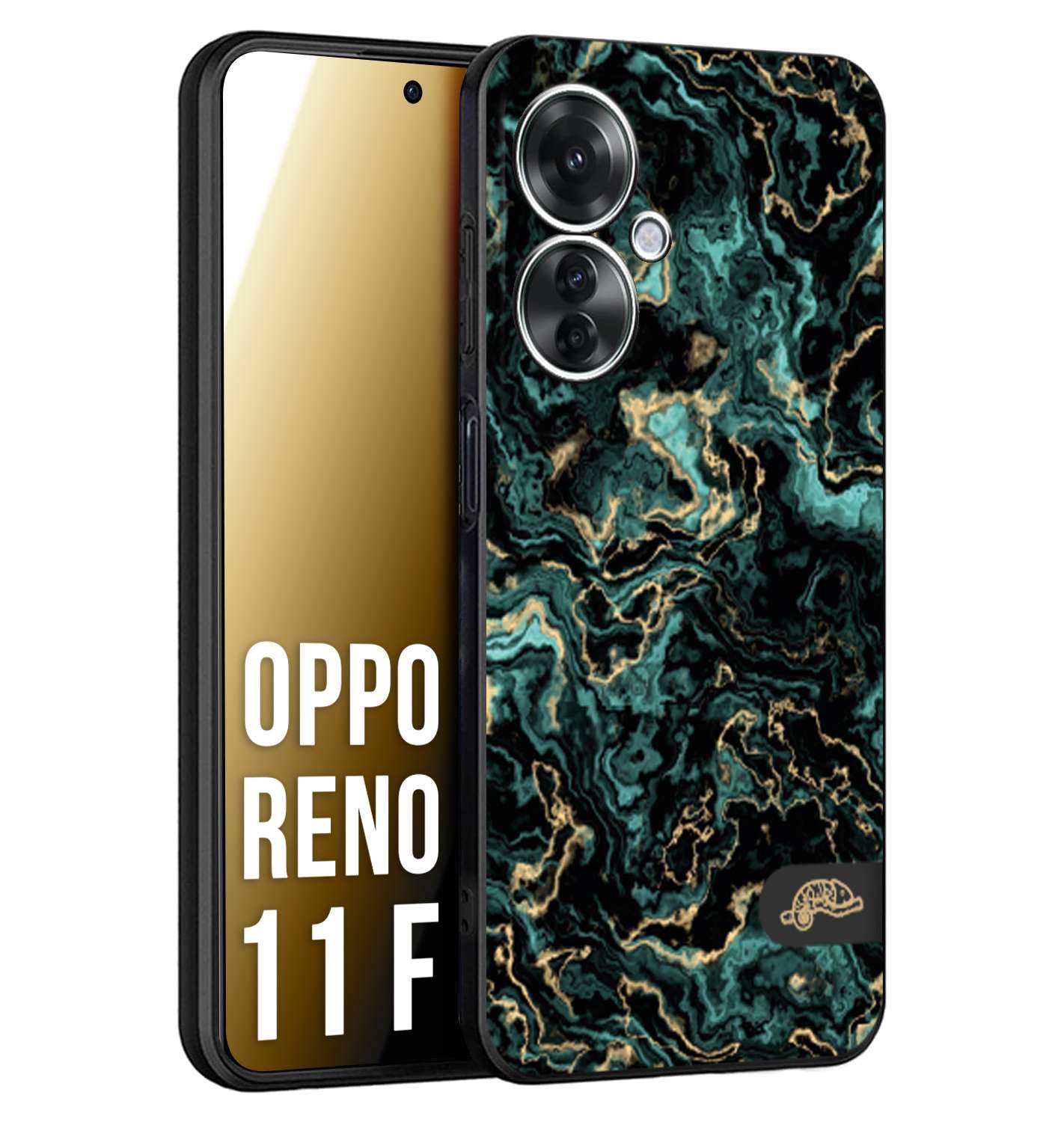 CUSTOMIZZA - Custodia cover nera morbida in tpu compatibile per Oppo Reno 11 F 5G effetto marmo marble verde green venature dorato pietra