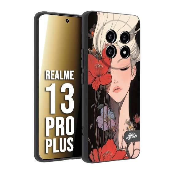 CUSTOMIZZA - Custodia cover nera morbida in tpu compatibile per Realme 13 PRO PLUS woman flower Fantasia Floreale Design Donna e Fiori, Retro Artistico
